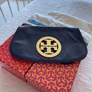 Tory Burch Navy Patent Clutch